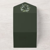 Invitation Tout En Un Monogramme moderne Eucalyptus Wreath Dark Green (Dehors)