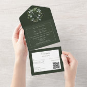 Invitation Tout En Un Monogramme moderne Eucalyptus Wreath Dark Green (Déchirure)