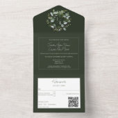 Invitation Tout En Un Monogramme moderne Eucalyptus Wreath Dark Green (À l'intérieur)