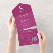 Invitation Tout En Un Monogramme moderne Fuchsia rose QR Code (Déchirure)