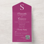 Invitation Tout En Un Monogramme moderne Fuchsia rose QR Code (À l'intérieur)