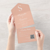 Invitation Tout En Un Monogramme moderne Peach Blush QR Code (Déchirure)