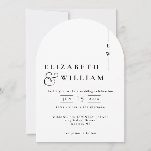 Invitation Tout en un Monogramme moderne QR Code Mariage Arch (Devant)