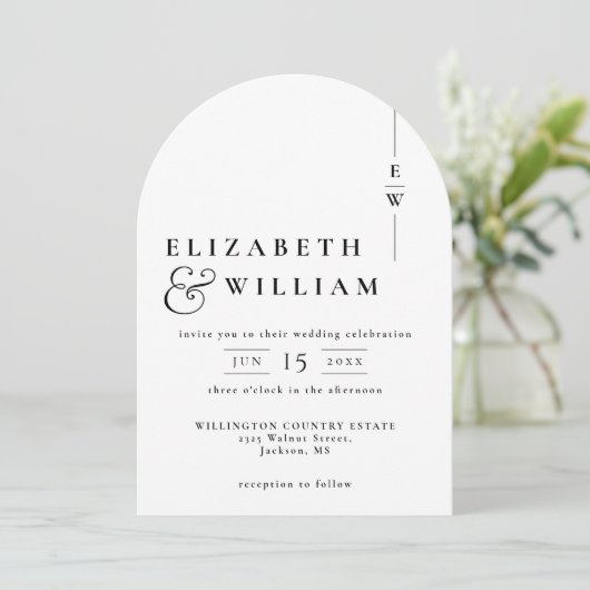 Invitation Tout en un Monogramme moderne QR Code Mariage Arch (Debout devant)