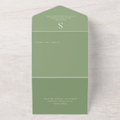Invitation Tout En Un Monogramme moderne Sage Green QR Code (Dehors)