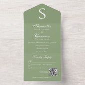 Invitation Tout En Un Monogramme moderne Sage Green QR Code (À l'intérieur)