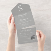 Invitation Tout En Un Monogramme moderne Silver Grey QR Code (Déchirure)