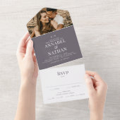 Invitation Tout En Un Monogramme moderne simple et gris photo (Déchirure)