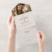 Invitation Tout En Un Monogramme moderne simple et Mariage ivoire photo (Déchirure)