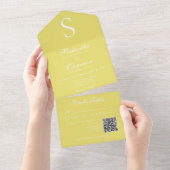 Invitation Tout En Un Monogramme moderne Sunflower Yellow QR Code (Déchirure)