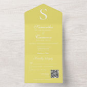 Invitation Tout En Un Monogramme moderne Sunflower Yellow QR Code (À l'intérieur)