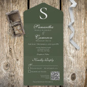Invitation Tout En Un Monogramme moderne vert foncé Code QR