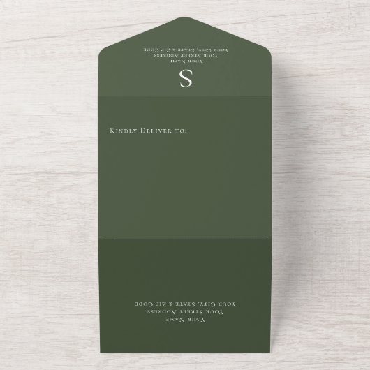 Invitation Tout En Un Monogramme moderne vert foncé Code QR (Dehors)