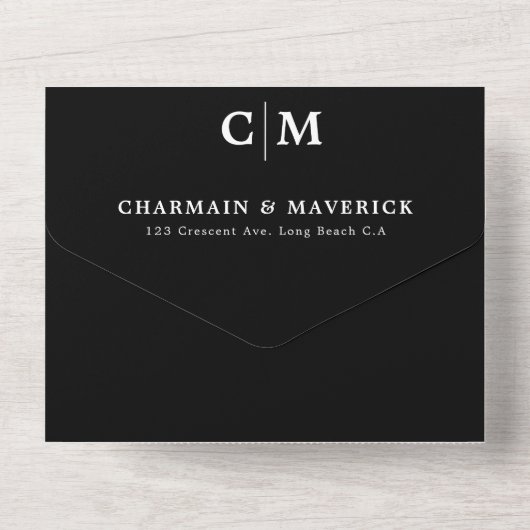Invitation Tout En Un Monogramme noir moderne QR Code RSVP (Verso)