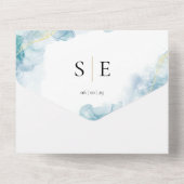 Invitation Tout En Un Monogramme noir or Mariage d'aquarelle bleu (Verso)