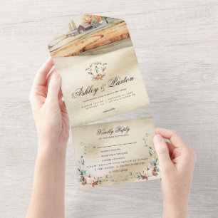 Invitation Tout En Un Monogramme romantique Citrouille d'automne   Old B
