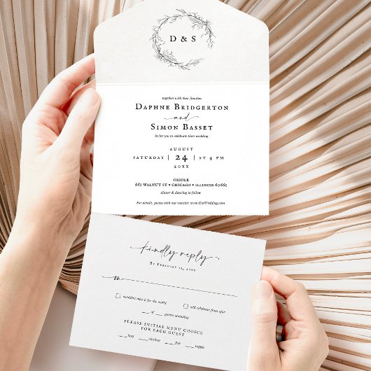 Invitation Tout En Un Monogramme Script ELLE Tout en un mariage Inviter