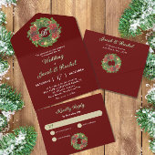 Invitation Tout En Un Monogramme Serre de Noël Poinsettias Mariage rouge