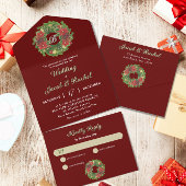 Invitation Tout En Un Monogramme Serre de Noël Poinsettias Mariage rouge