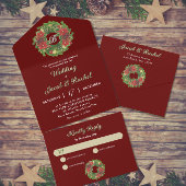 Invitation Tout En Un Monogramme Serre de Noël Poinsettias Mariage rouge
