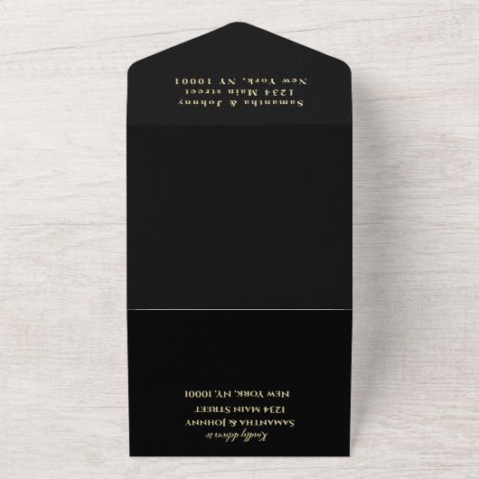 Invitation Tout En Un Monogramme Simple Black Gold QR Code Mariage (Dehors)