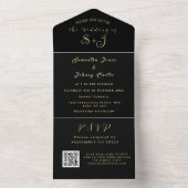 Invitation Tout En Un Monogramme Simple Black Gold QR Code Mariage (À l'intérieur)