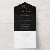 Invitation Tout En Un Monogramme simple Elegant Mariage noir et or (À l'intérieur)