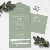 Invitation Tout En Un Monogramme simple et feuille de script Mariage ver