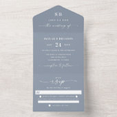 Invitation Tout En Un Monogramme simple et Mariage bleu poussiéreux (À l'intérieur)