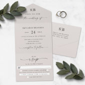Invitation Tout En Un Monogramme simple et Mariage ivoire de script blan