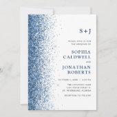 Invitation Tout en un Monogramme Sparkly Blue Parties scintil (Devant)