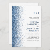 Invitation Tout en un Monogramme Sparkly Blue Parties scintil (Devant / Derrière)
