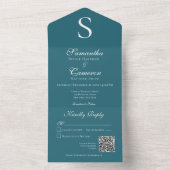 Invitation Tout En Un Monogramme Turquoise bleu QR Code (À l'intérieur)