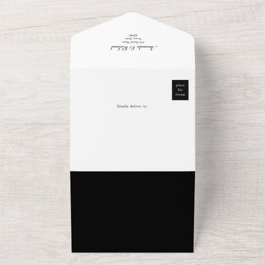 Invitation Tout En Un Monogramme unique Mariage noir et blanc (Dehors)