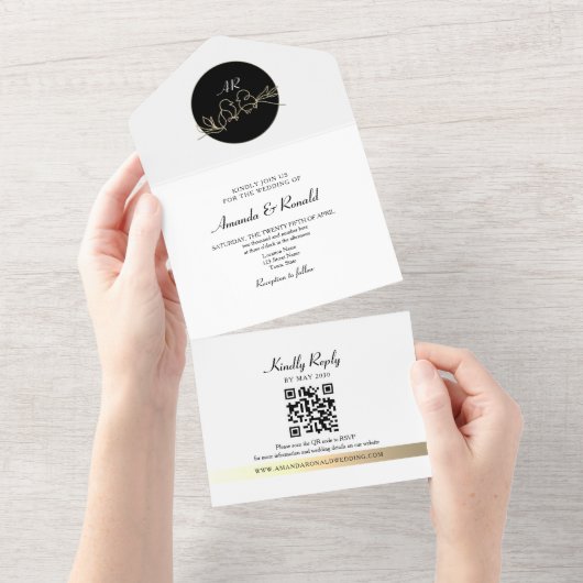 Invitation Tout En Un Monogramme unique Mariage noir et blanc (Déchirure)