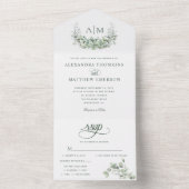 Invitation Tout En Un Monogramme Verdure Eucalyptus Mariage élégant (À l'intérieur)