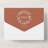 Invitation Tout En Un Monogramme Vert Floral Terracotta Mariage (Verso)