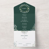 Invitation Tout En Un Monogramme vert Mariage vert émeraude fleuri (À l'intérieur)