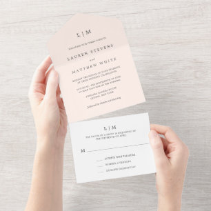 Invitation Tout En Un Monographie rose pâle simple Mariage élégant
