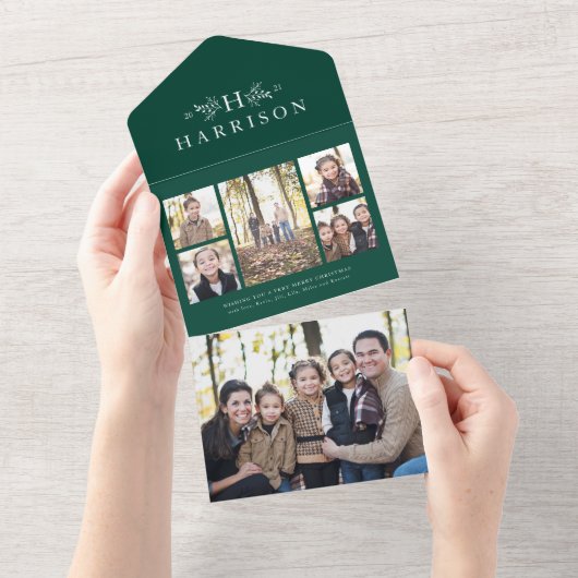 Invitation Tout En Un Monographie rustique triple Noël vert (Déchirure)