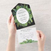 Invitation Tout En Un Monstera moderne Tropical Palm Feuille Mariage noi (Déchirure)