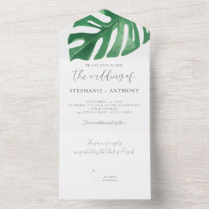 Invitation Tout En Un Monstère tropicale verte Feuille Mariage d'été