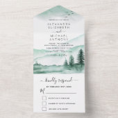 Invitation Tout En Un Montagne Rustique Aquarelle verte (À l'intérieur)