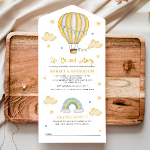 Invitation Tout En Un Montée Montée et Loin Jaune Baby Shower en Montgol