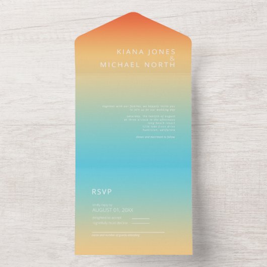 Invitation Tout En Un Mood Gradient Mariage Ciel tropical ID741 (À l'intérieur)