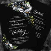 Invitation Tout en un Moody Black Floral Mariage