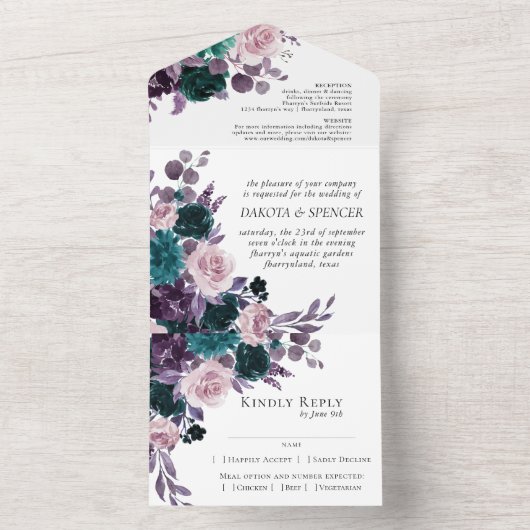Invitation Tout En Un Moody Boho | Arbre fleuri foncé de l'aubergine pou (À l'intérieur)