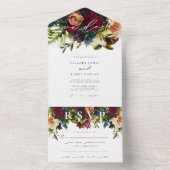 Invitation Tout En Un Moody Floral Bourgogne Mariage de calligraphie (À l'intérieur)