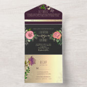 Invitation Tout En Un Moody Floral violet noir Mariage (À l'intérieur)