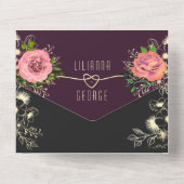 Invitation Tout En Un Moody Floral violet noir Mariage (Verso)